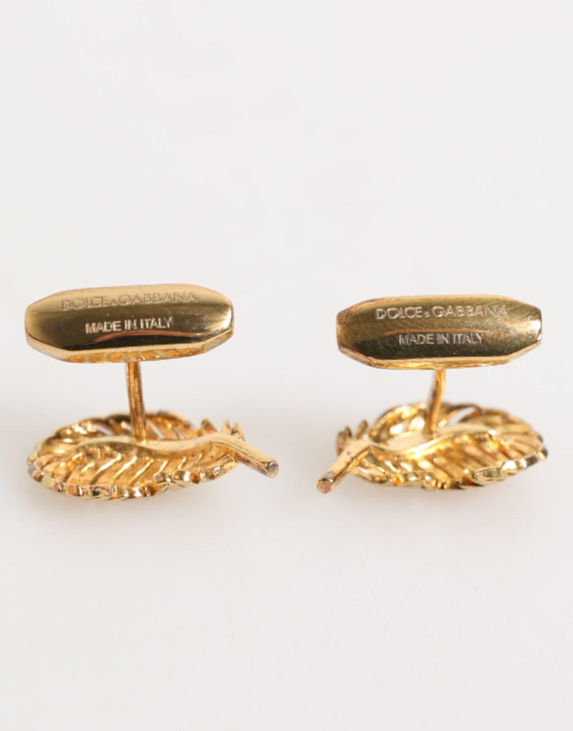 Dolce & Gabbana Gold 925 Sterling Silver Crystal Leaf Accessory Cufflink - Beyzy Store - Dolce & Gabbana