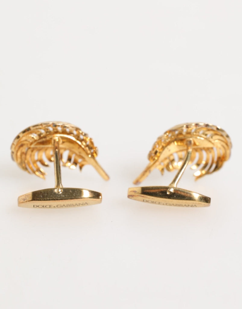 Dolce & Gabbana Gold 925 Sterling Silver Crystal Leaf Accessory Cufflink - Beyzy Store - Dolce & Gabbana