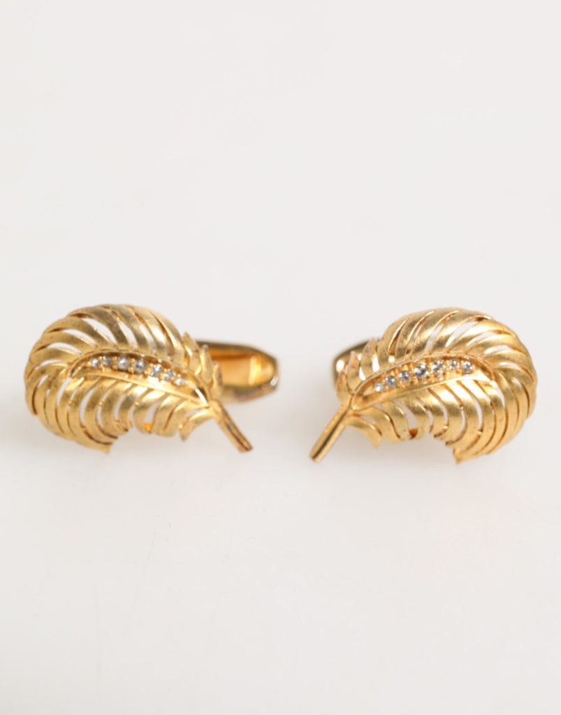 Dolce & Gabbana Gold 925 Sterling Silver Crystal Leaf Accessory Cufflink - Beyzy Store - Dolce & Gabbana