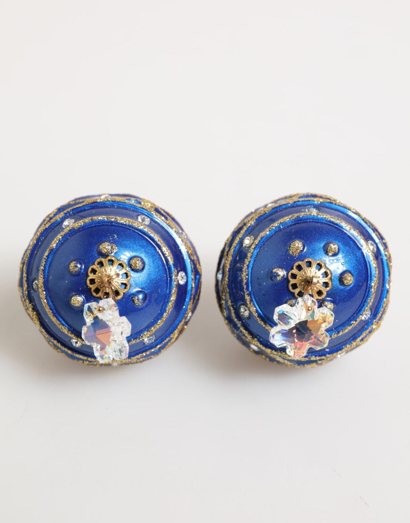 Dolce & Gabbana Gold Brass Blue Christmas Ball Crystal Drop Clip On Earrings - Beyzy Store - Dolce & Gabbana