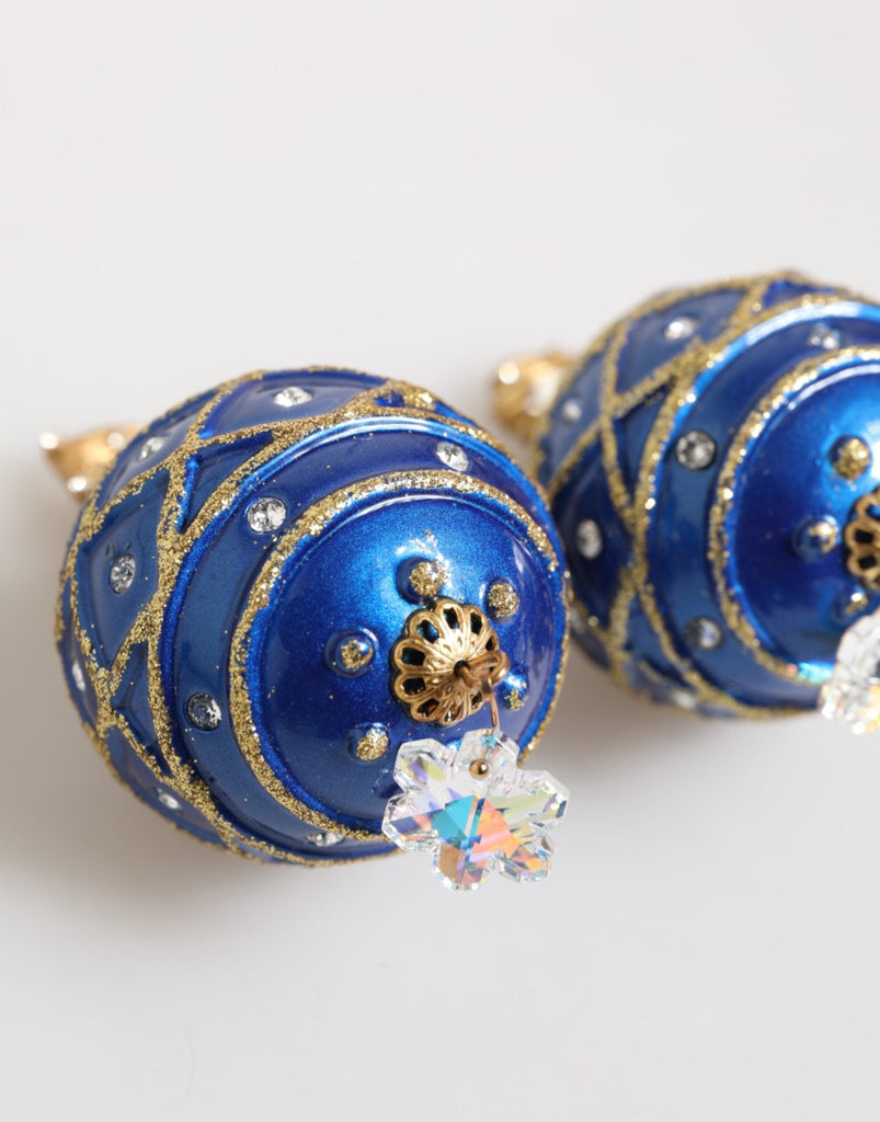 Dolce & Gabbana Gold Brass Blue Christmas Ball Crystal Drop Clip On Earrings - Beyzy Store - Dolce & Gabbana