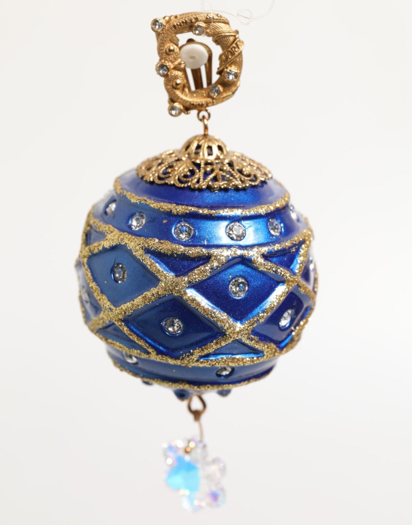 Dolce & Gabbana Gold Brass Blue Christmas Ball Crystal Drop Clip On Earrings - Beyzy Store - Dolce & Gabbana