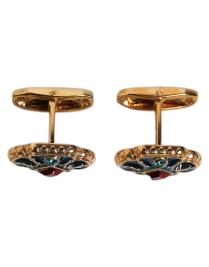 Dolce & Gabbana Gold Brass Blue Enameled Flower Cufflink - Beyzy Store - Dolce & Gabbana