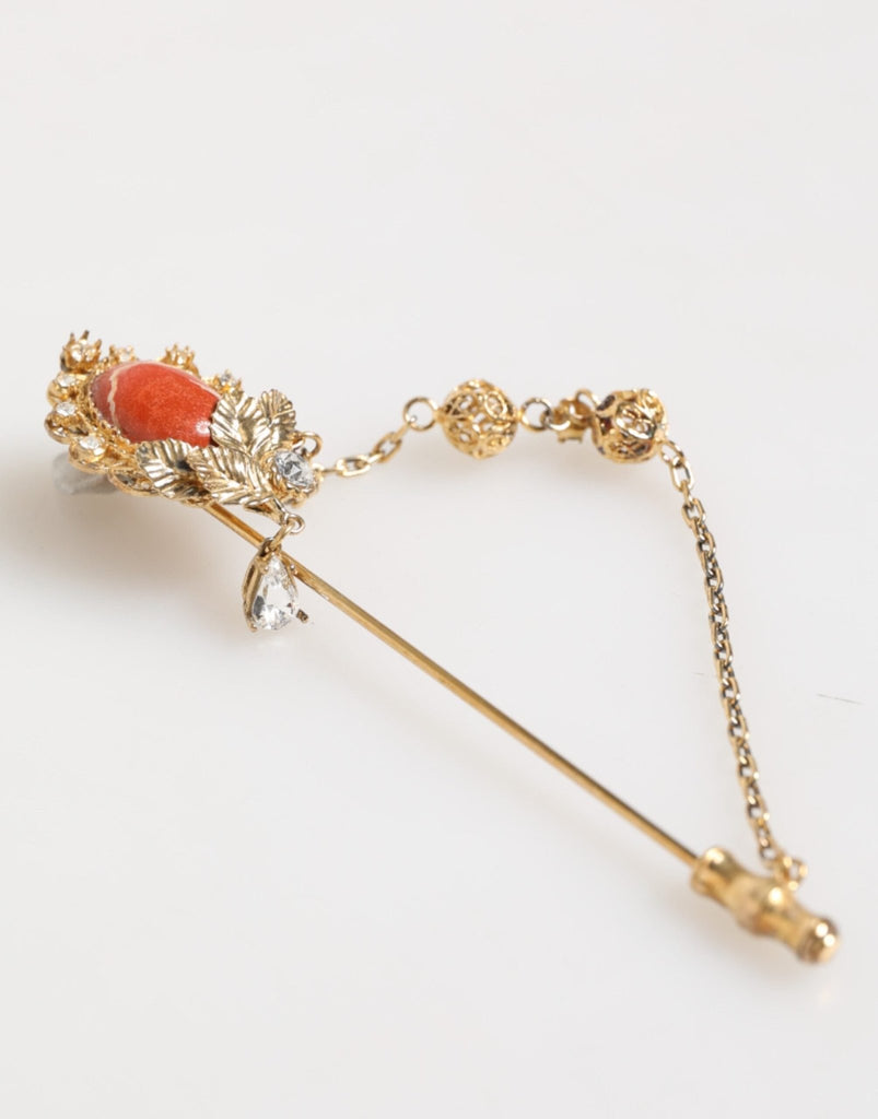 Dolce & Gabbana Gold Brass Crystal Chain 925 Sterling Silver Pin Brooch - Beyzy Store - Dolce & Gabbana