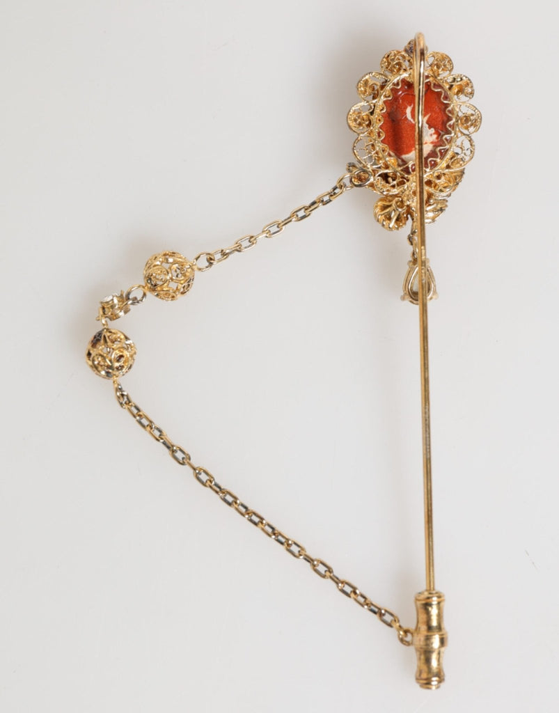 Dolce & Gabbana Gold Brass Crystal Chain 925 Sterling Silver Pin Brooch - Beyzy Store - Dolce & Gabbana