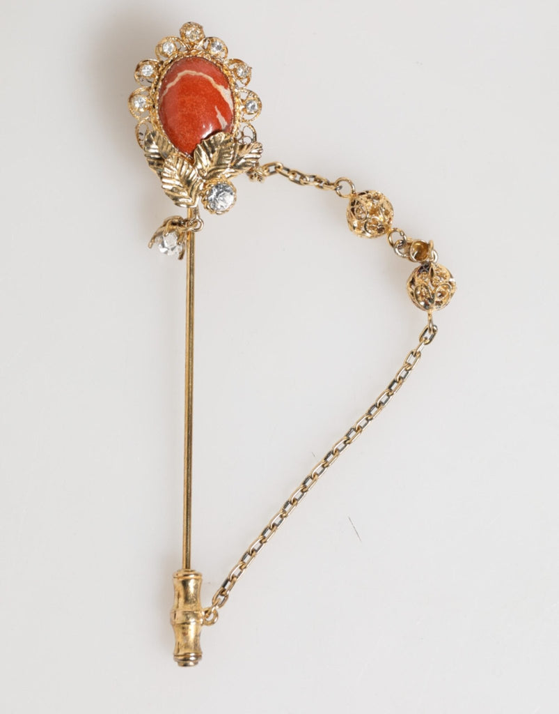 Dolce & Gabbana Gold Brass Crystal Chain 925 Sterling Silver Pin Brooch - Beyzy Store - Dolce & Gabbana