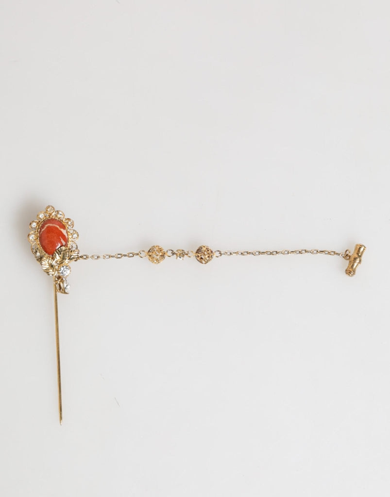 Dolce & Gabbana Gold Brass Crystal Chain 925 Sterling Silver Pin Brooch - Beyzy Store - Dolce & Gabbana