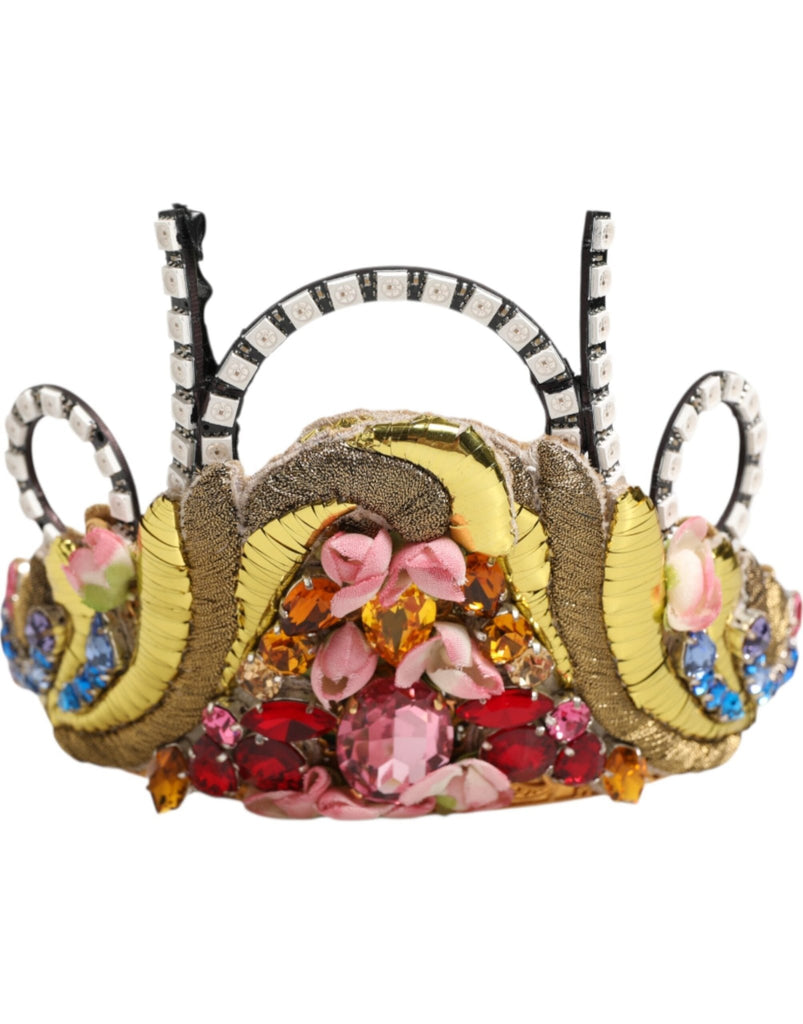 Dolce & Gabbana Gold Brass Crystal Embellished Headpiece Crown Diadem Tiara - Beyzy Store - Dolce & Gabbana