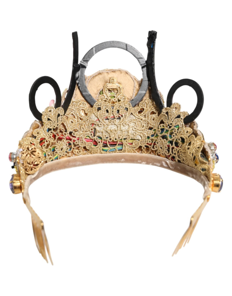Dolce & Gabbana Gold Brass Crystal Embellished Headpiece Crown Diadem Tiara - Beyzy Store - Dolce & Gabbana