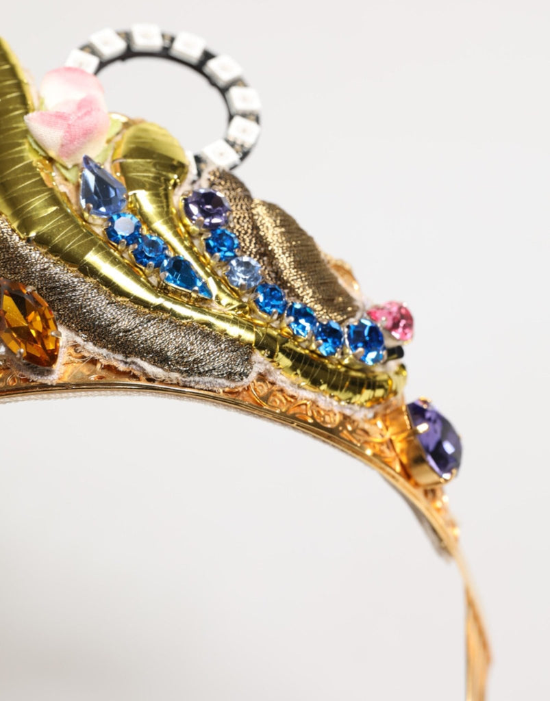 Dolce & Gabbana Gold Brass Crystal Embellished Headpiece Crown Diadem Tiara - Beyzy Store - Dolce & Gabbana