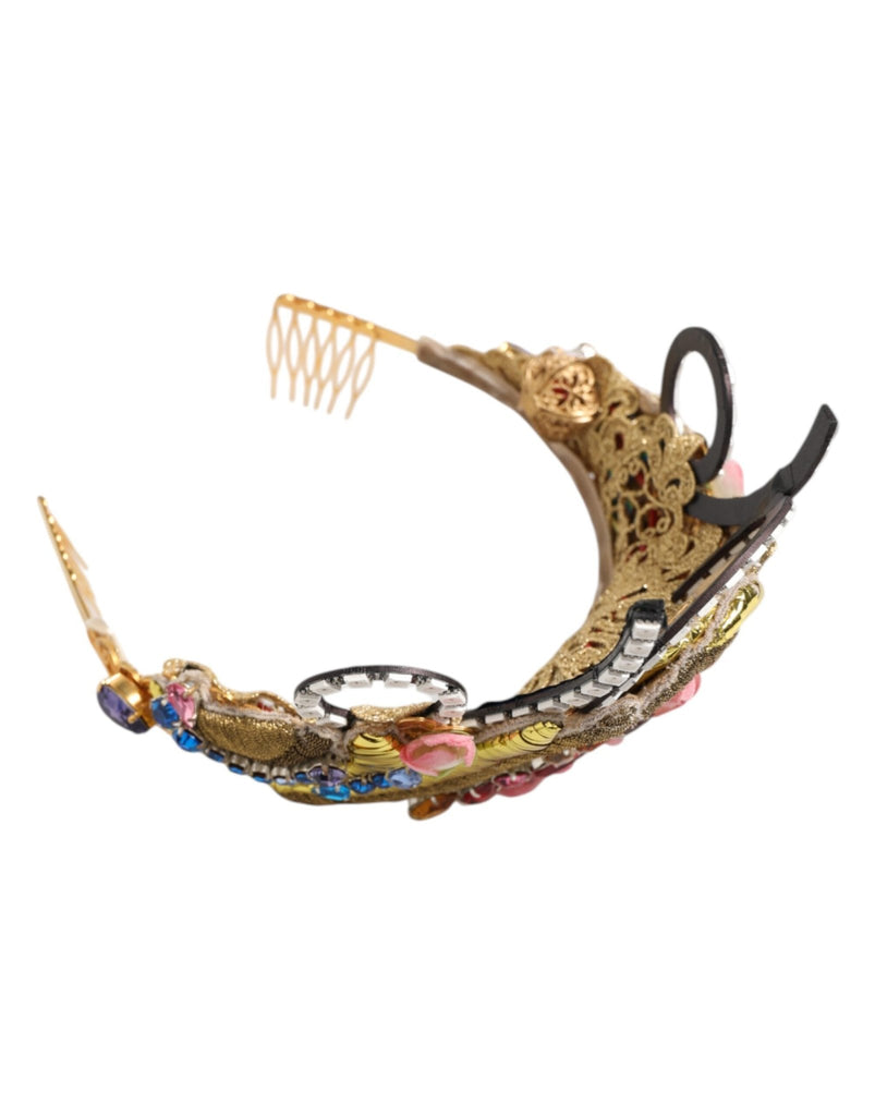 Dolce & Gabbana Gold Brass Crystal Embellished Headpiece Crown Diadem Tiara - Beyzy Store - Dolce & Gabbana