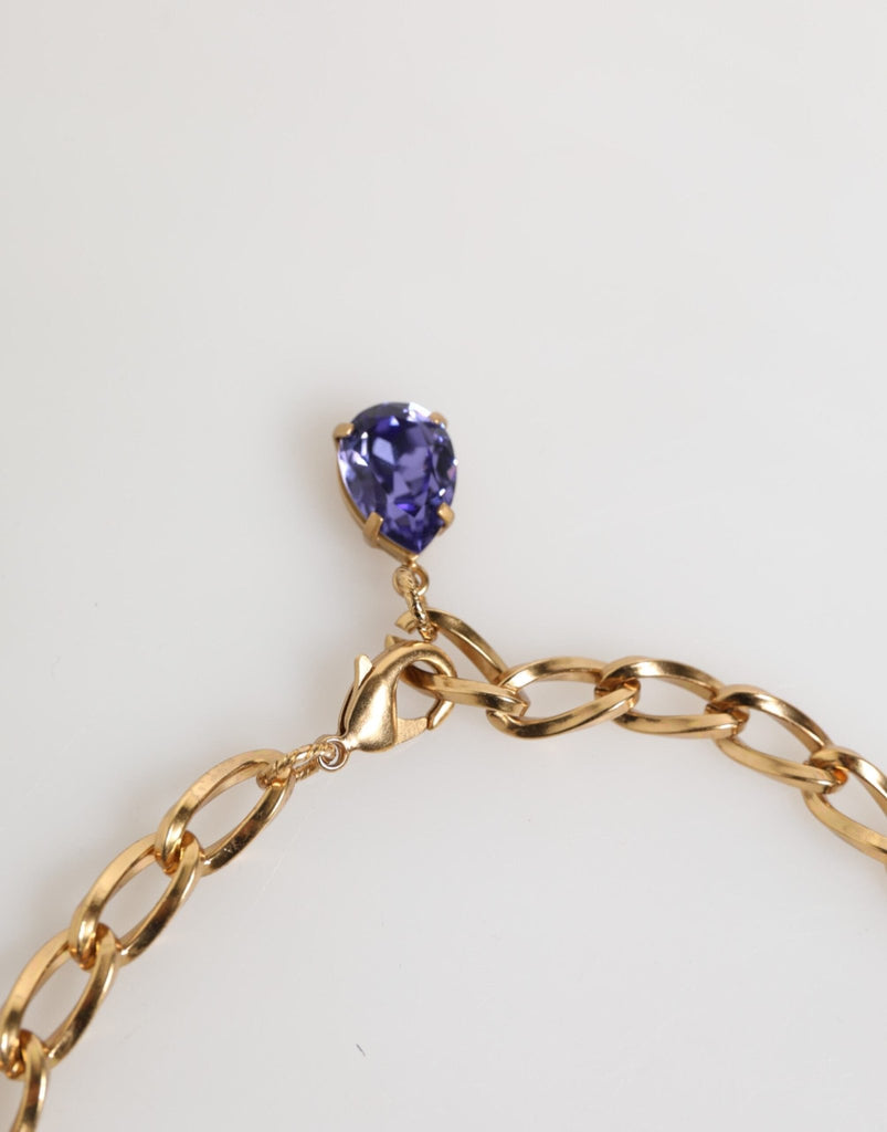 Dolce & Gabbana Gold Brass Crystal Pearl Purple Floral Pendant Jewelry Necklace - Beyzy Store - Dolce & Gabbana