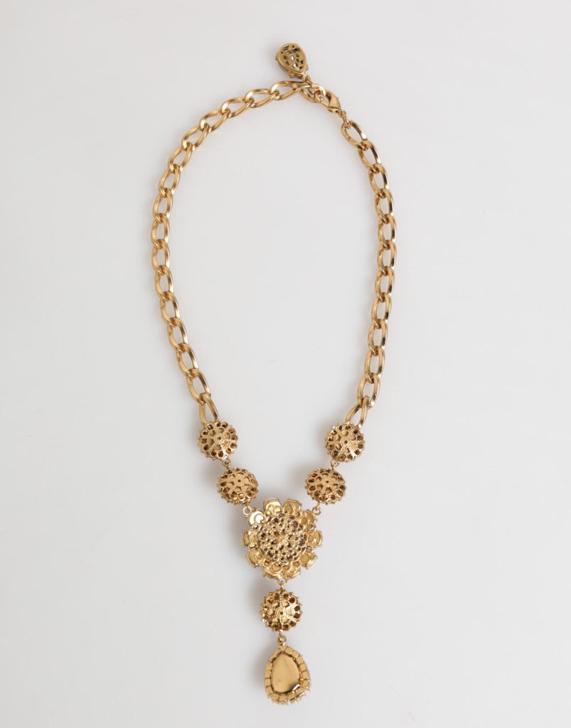 Dolce & Gabbana Gold Brass Crystal Pearl Purple Floral Pendant Jewelry Necklace - Beyzy Store - Dolce & Gabbana