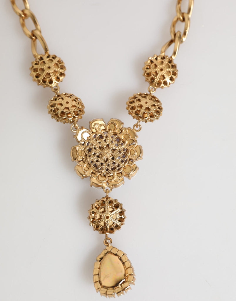 Dolce & Gabbana Gold Brass Crystal Pearl Purple Floral Pendant Jewelry Necklace - Beyzy Store - Dolce & Gabbana