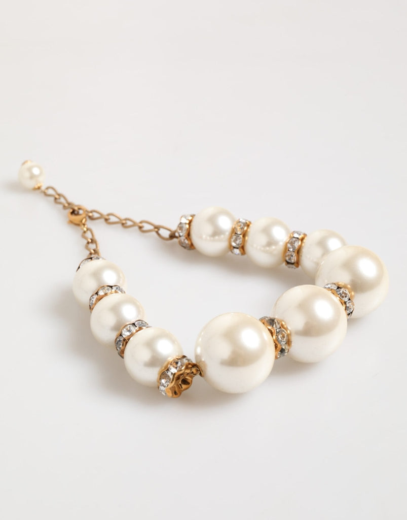 Dolce & Gabbana Gold Brass Faux Pearl Crystal Statement Luxury Jewelry Necklace - Beyzy Store - Dolce & Gabbana