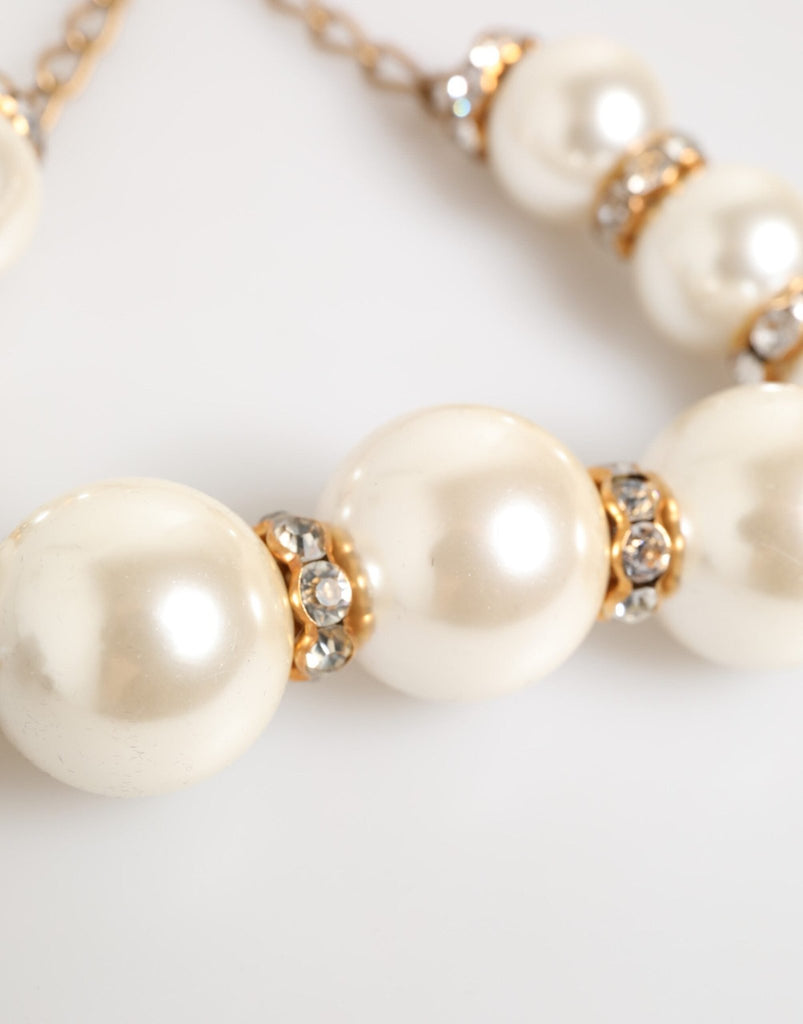 Dolce & Gabbana Gold Brass Faux Pearl Crystal Statement Luxury Jewelry Necklace - Beyzy Store - Dolce & Gabbana