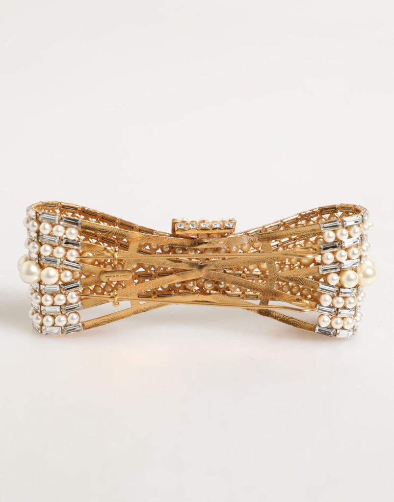 Dolce & Gabbana Gold Brass Glas Crystal Faux Pearl Embellished Brooch - Beyzy Store - Dolce & Gabbana