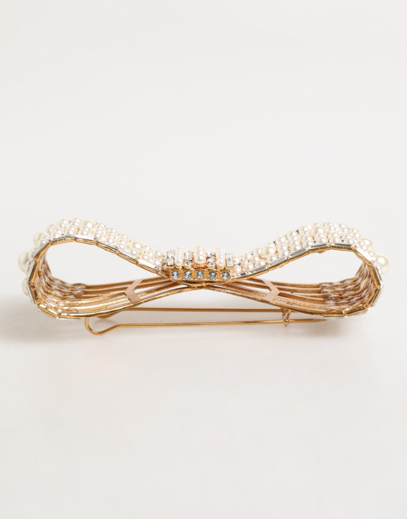 Dolce & Gabbana Gold Brass Glas Crystal Faux Pearl Embellished Brooch - Beyzy Store - Dolce & Gabbana