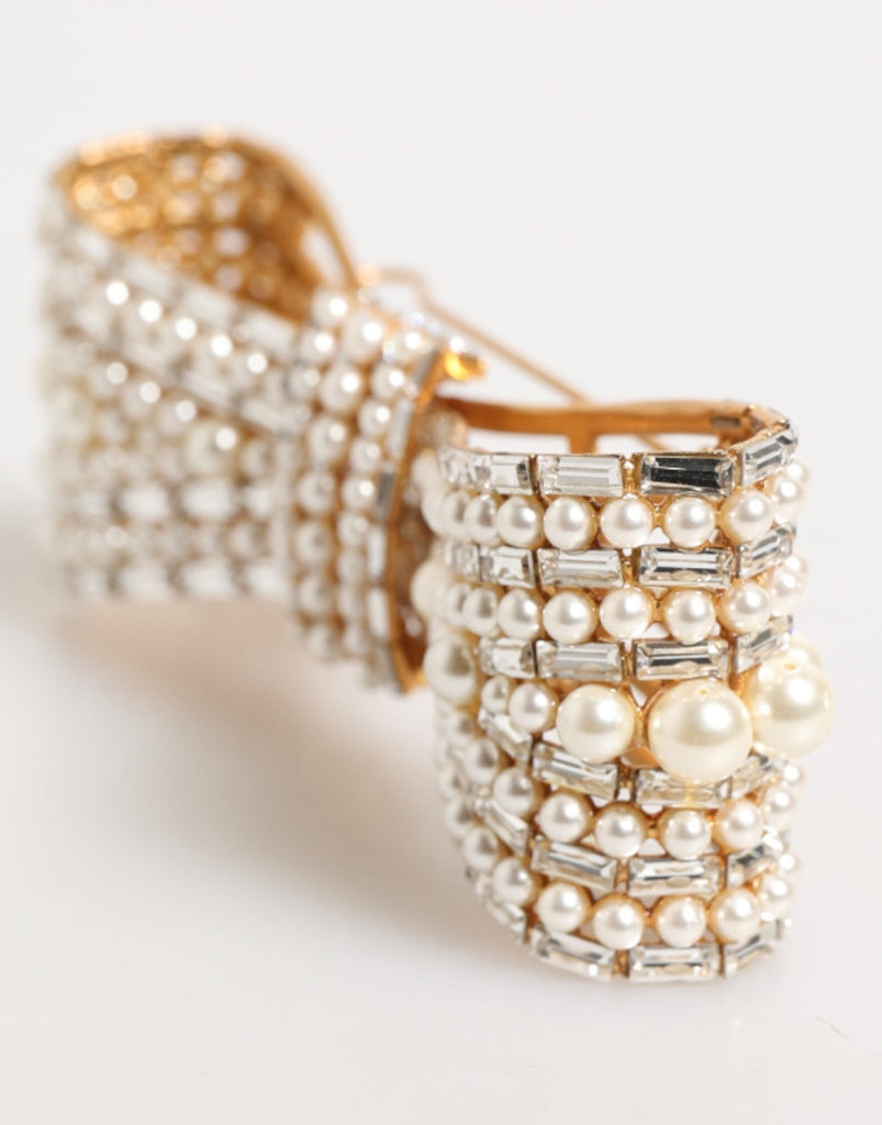 Dolce & Gabbana Gold Brass Glas Crystal Faux Pearl Embellished Brooch - Beyzy Store - Dolce & Gabbana