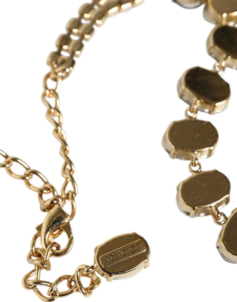 Dolce & Gabbana Gold Brass Link Chain Rose Petal Crystal Necklace - Beyzy Store - Dolce & Gabbana