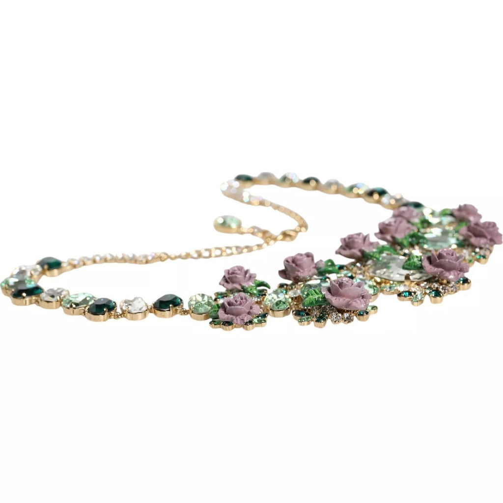Dolce & Gabbana Gold Brass Link Chain Rose Petal Crystal Necklace - Beyzy Store - Dolce & Gabbana