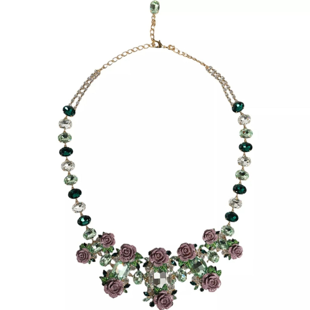 Dolce & Gabbana Gold Brass Link Chain Rose Petal Crystal Necklace - Beyzy Store - Dolce & Gabbana