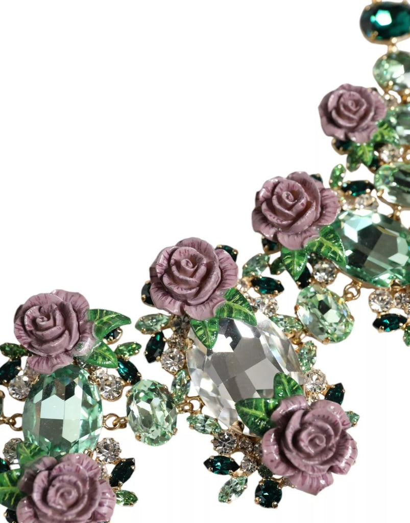 Dolce & Gabbana Gold Brass Link Chain Rose Petal Crystal Necklace - Beyzy Store - Dolce & Gabbana