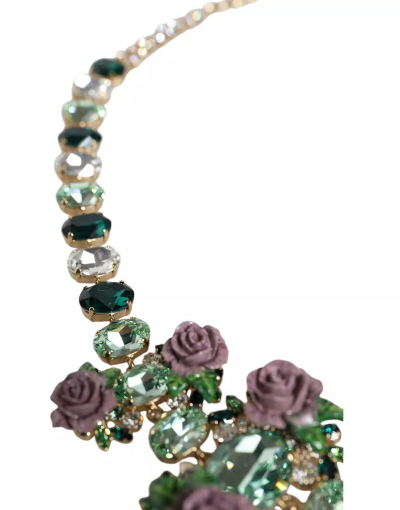 Dolce & Gabbana Gold Brass Link Chain Rose Petal Crystal Necklace - Beyzy Store - Dolce & Gabbana