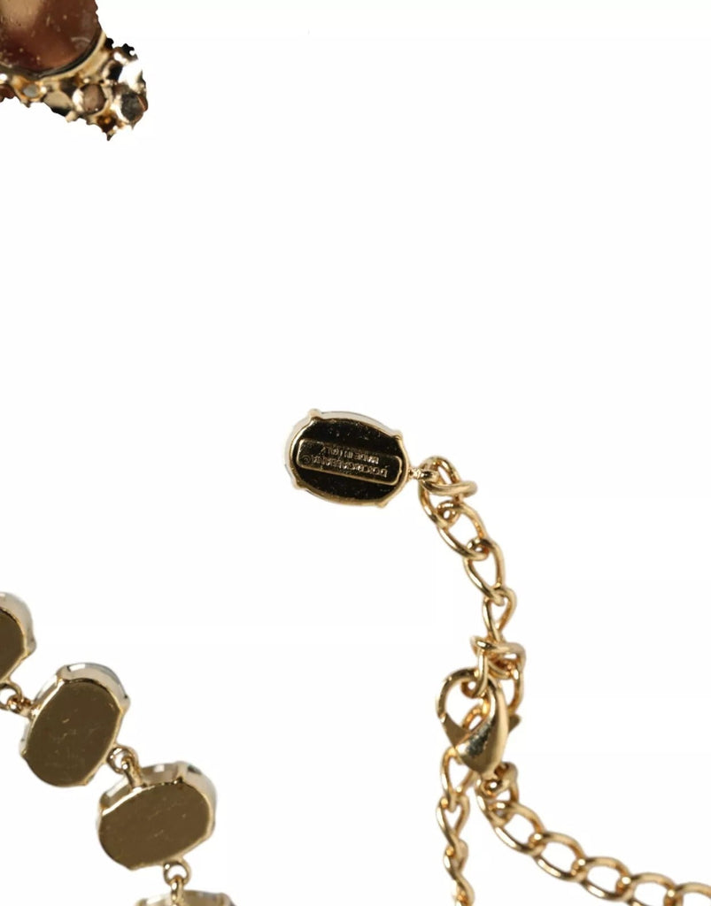 Dolce & Gabbana Gold Brass Link Chain Rose Petal Crystal Necklace - Beyzy Store - Dolce & Gabbana