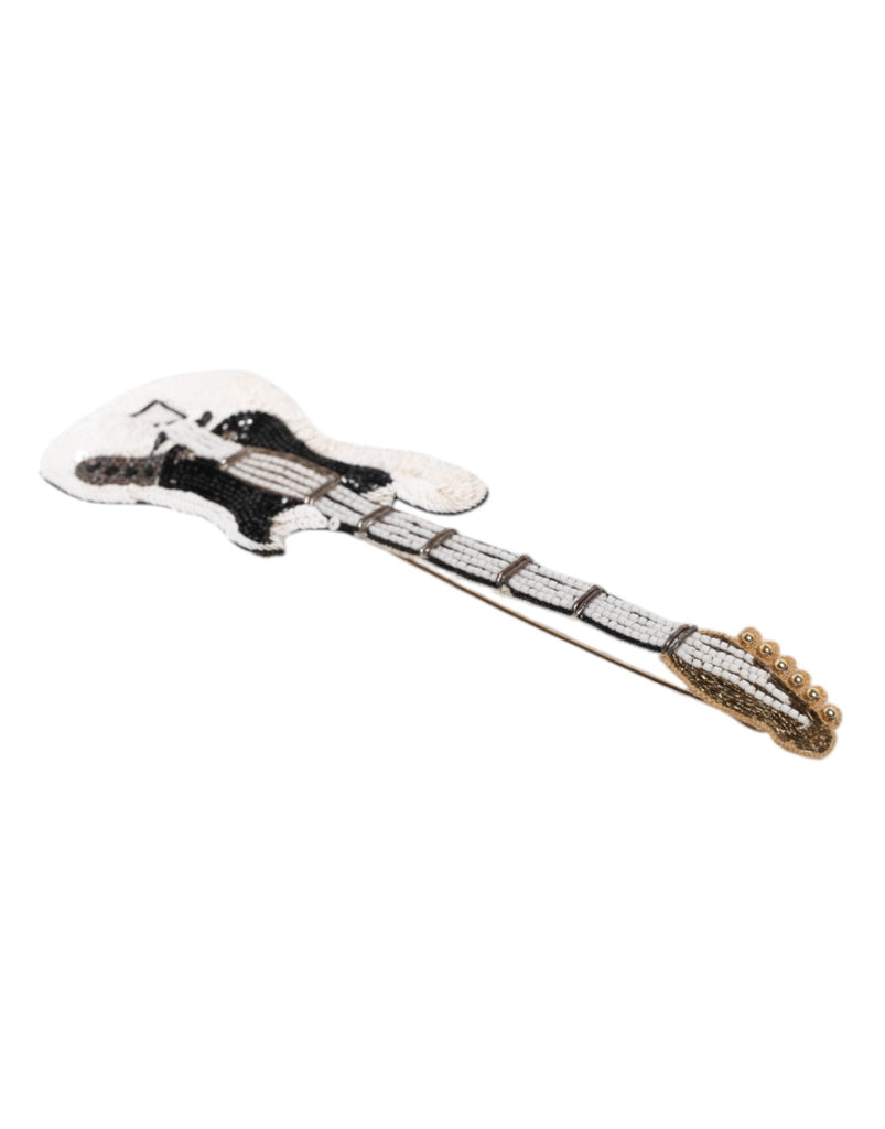 Dolce & Gabbana Gold Brass Logo Beaded Guitar Pin Brooch - Beyzy Store - Dolce & Gabbana