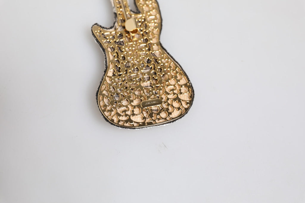 Dolce & Gabbana Gold Brass Logo Beaded Guitar Pin Brooch - Beyzy Store - Dolce & Gabbana