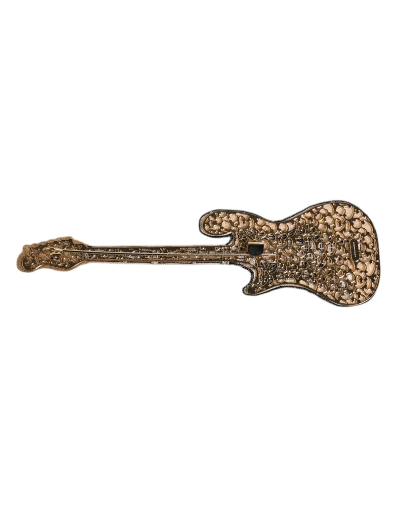 Dolce & Gabbana Gold Brass Logo Beaded Guitar Pin Brooch - Beyzy Store - Dolce & Gabbana