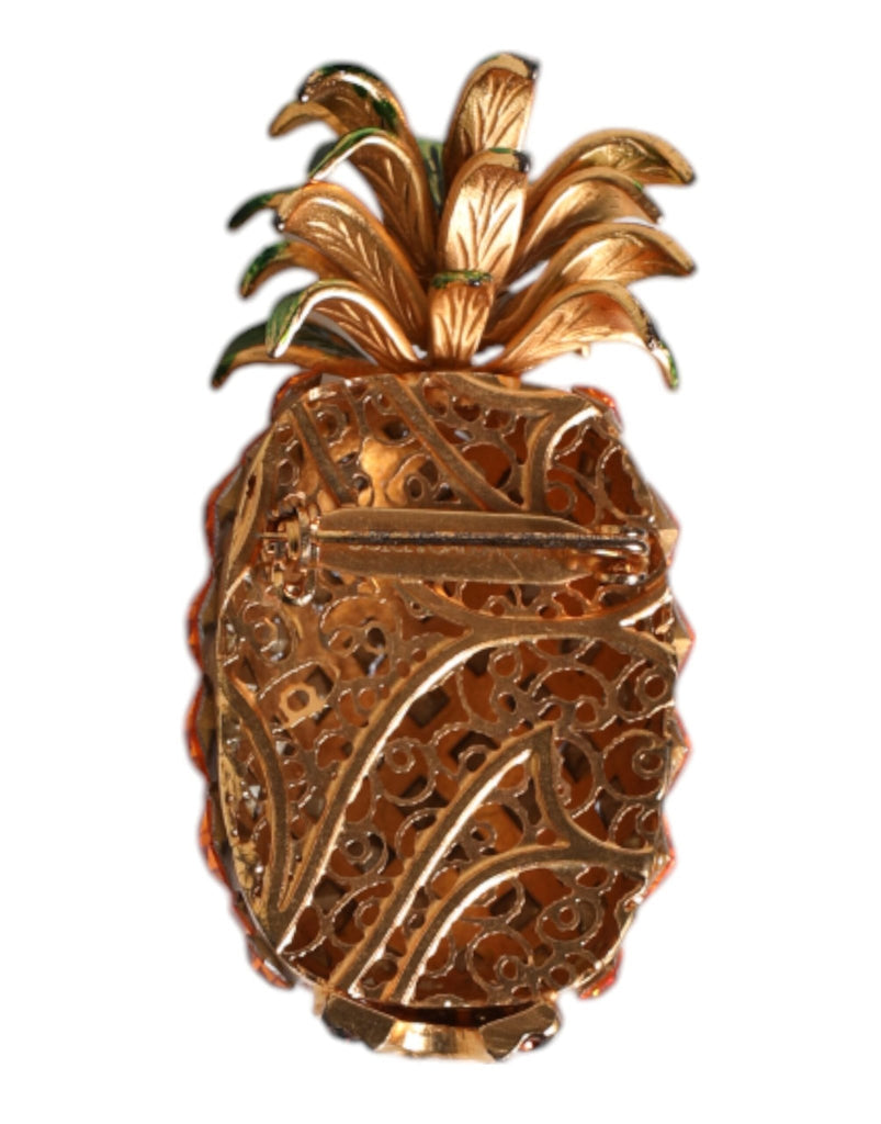 Dolce & Gabbana Gold Brass Pineapple Crystal Jewelry Brooch Pin - Beyzy Store - Dolce & Gabbana