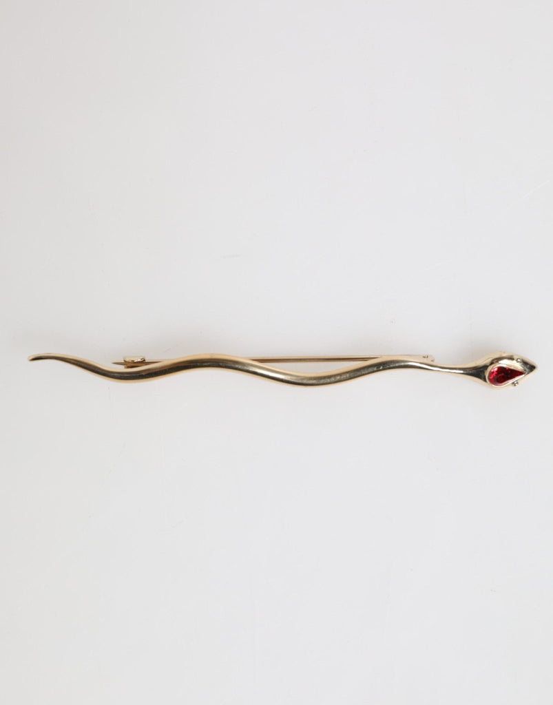 Dolce & Gabbana Gold Brass Red Crystal Spilla Serpente Mens Brooch Pin - Beyzy Store - Dolce & Gabbana