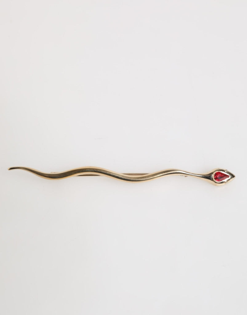Dolce & Gabbana Gold Brass Red Crystal Spilla Serpente Mens Brooch Pin - Beyzy Store - Dolce & Gabbana