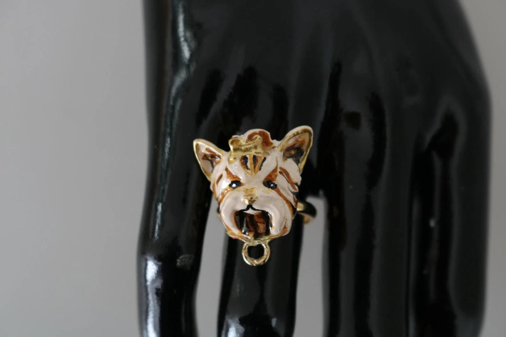 Dolce & Gabbana Gold Brass Resin Beige Dog Pet Accessory Ring - Beyzy Store - Dolce & Gabbana