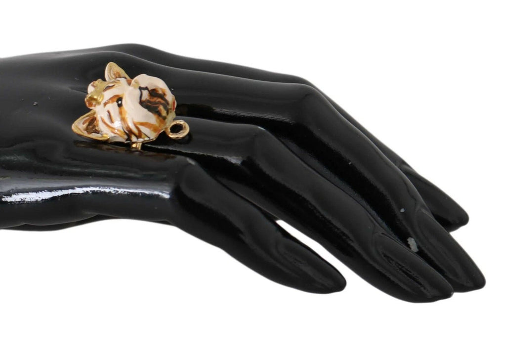 Dolce & Gabbana Gold Brass Resin Beige Dog Pet Accessory Ring - Beyzy Store - Dolce & Gabbana