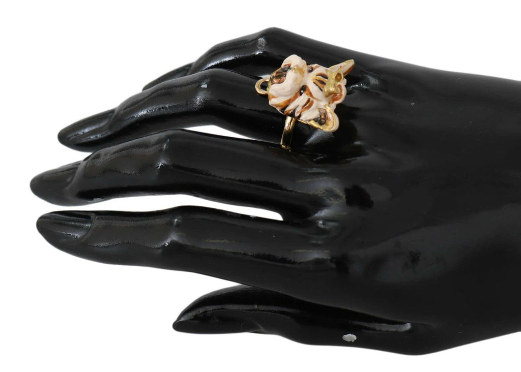 Dolce & Gabbana Gold Brass Resin Beige Dog Pet Accessory Ring - Beyzy Store - Dolce & Gabbana