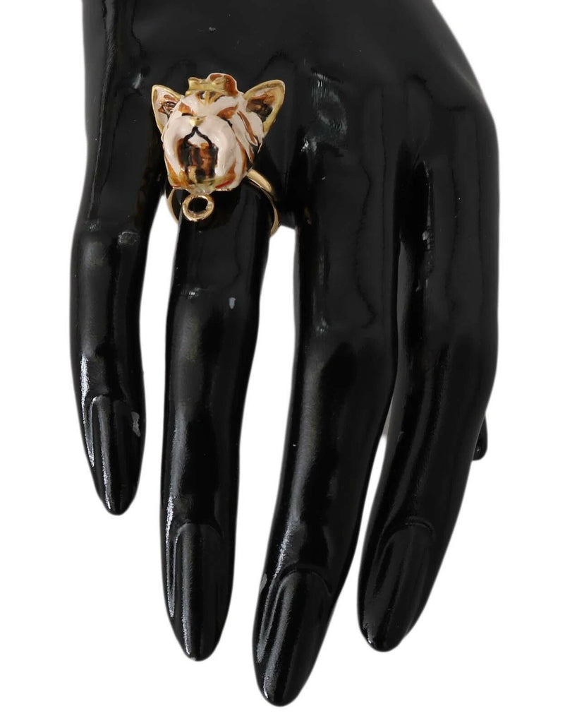 Dolce & Gabbana Gold Brass Resin Beige Dog Pet Accessory Ring - Beyzy Store - Dolce & Gabbana