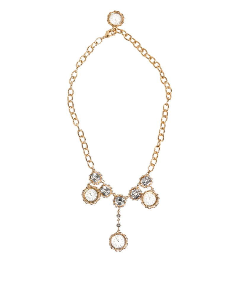 Dolce & Gabbana Gold Crystal Clock Pendant Statement Jewelry Necklace - Beyzy Store - Dolce & Gabbana