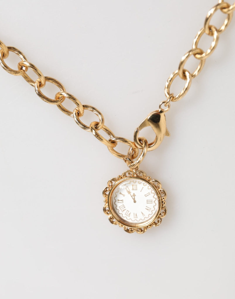 Dolce & Gabbana Gold Crystal Clock Pendant Statement Jewelry Necklace - Beyzy Store - Dolce & Gabbana
