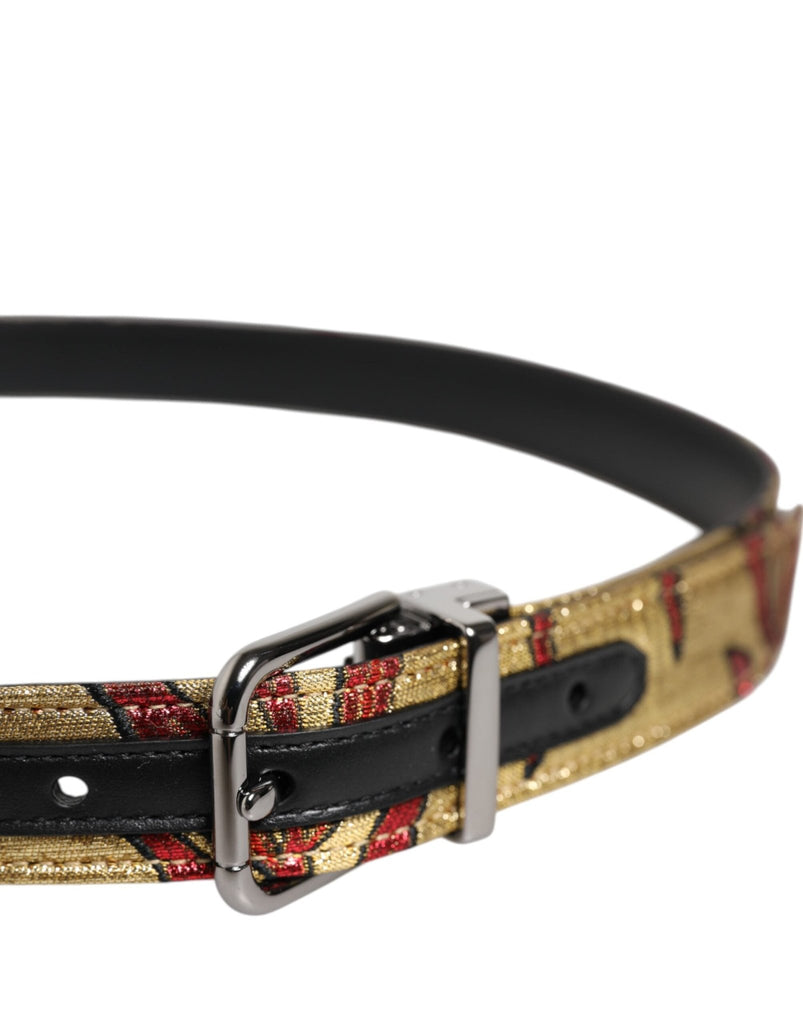 Dolce & Gabbana Gold Floral Jacquard Silver Metal Buckle Belt - Beyzy Store - Dolce & Gabbana