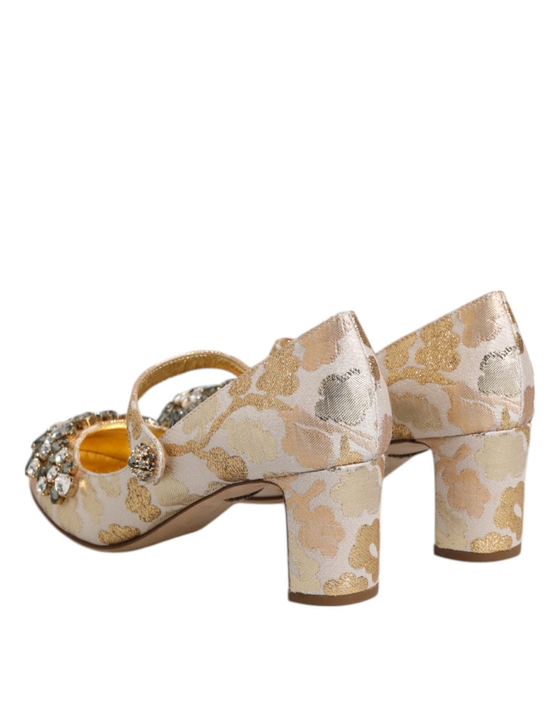 Dolce & Gabbana Gold Jacquard Crystal Mary Janes Pumps Shoes - Beyzy Store - Dolce & Gabbana