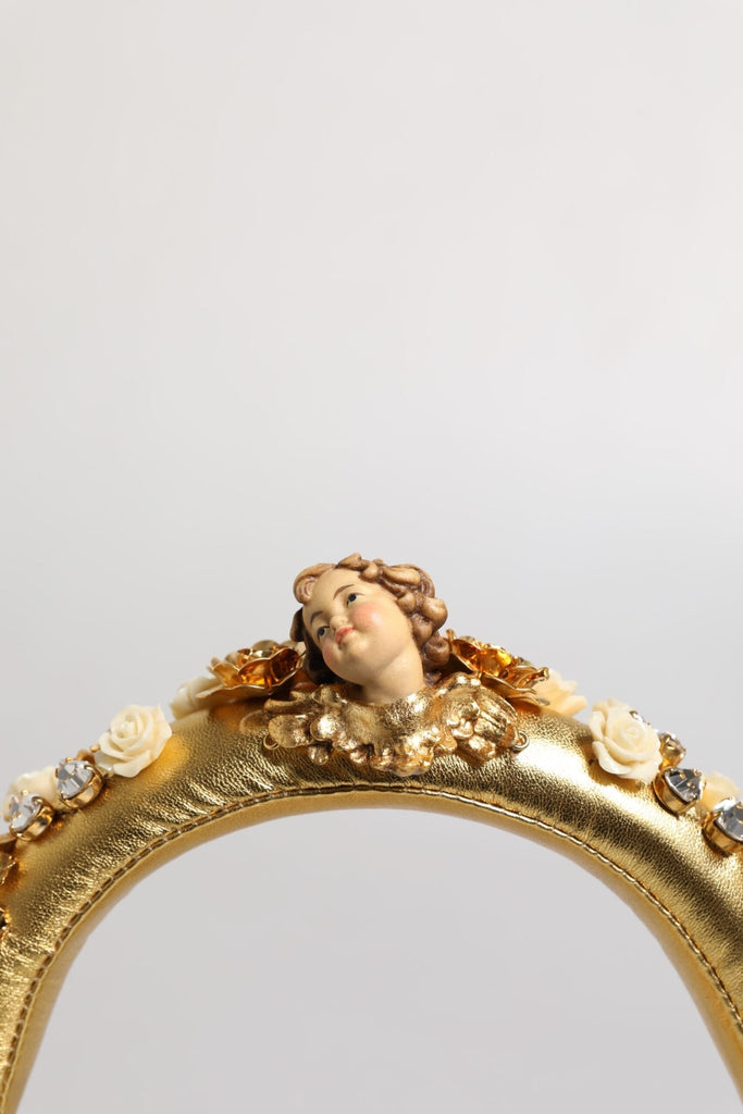 Dolce & Gabbana Gold Leather Floral Crystal Angel Headset Headphones - Beyzy Store - Dolce & Gabbana