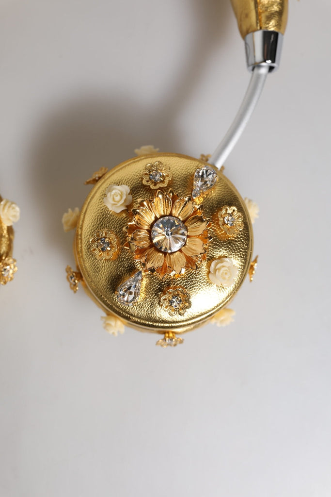 Dolce & Gabbana Gold Leather Floral Crystal Angel Headset Headphones - Beyzy Store - Dolce & Gabbana