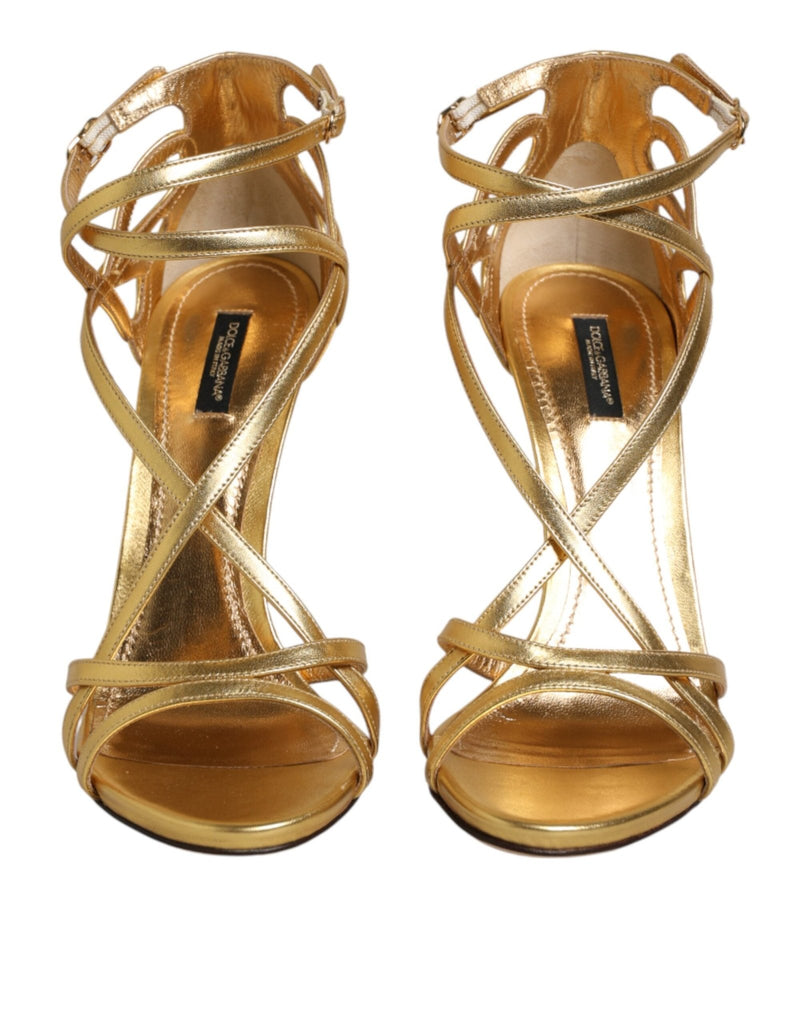 Dolce & Gabbana Gold Leather Keira Heels Sandals Shoes - Beyzy Store - Dolce & Gabbana