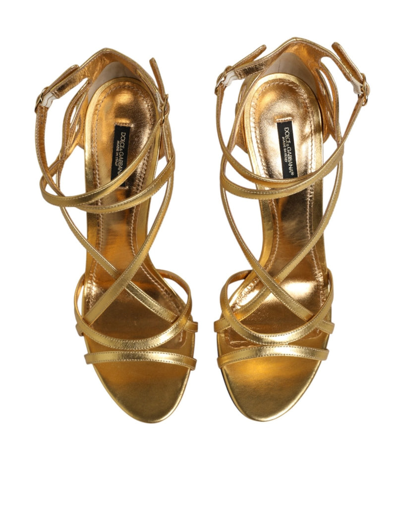 Dolce & Gabbana Gold Leather Keira Heels Sandals Shoes - Beyzy Store - Dolce & Gabbana