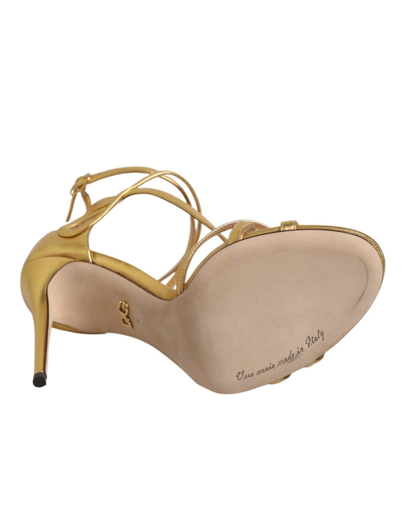 Dolce & Gabbana Gold Leather Keira Heels Sandals Shoes - Beyzy Store - Dolce & Gabbana
