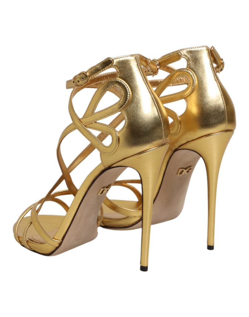 Dolce & Gabbana Gold Leather Keira Heels Sandals Shoes - Beyzy Store - Dolce & Gabbana