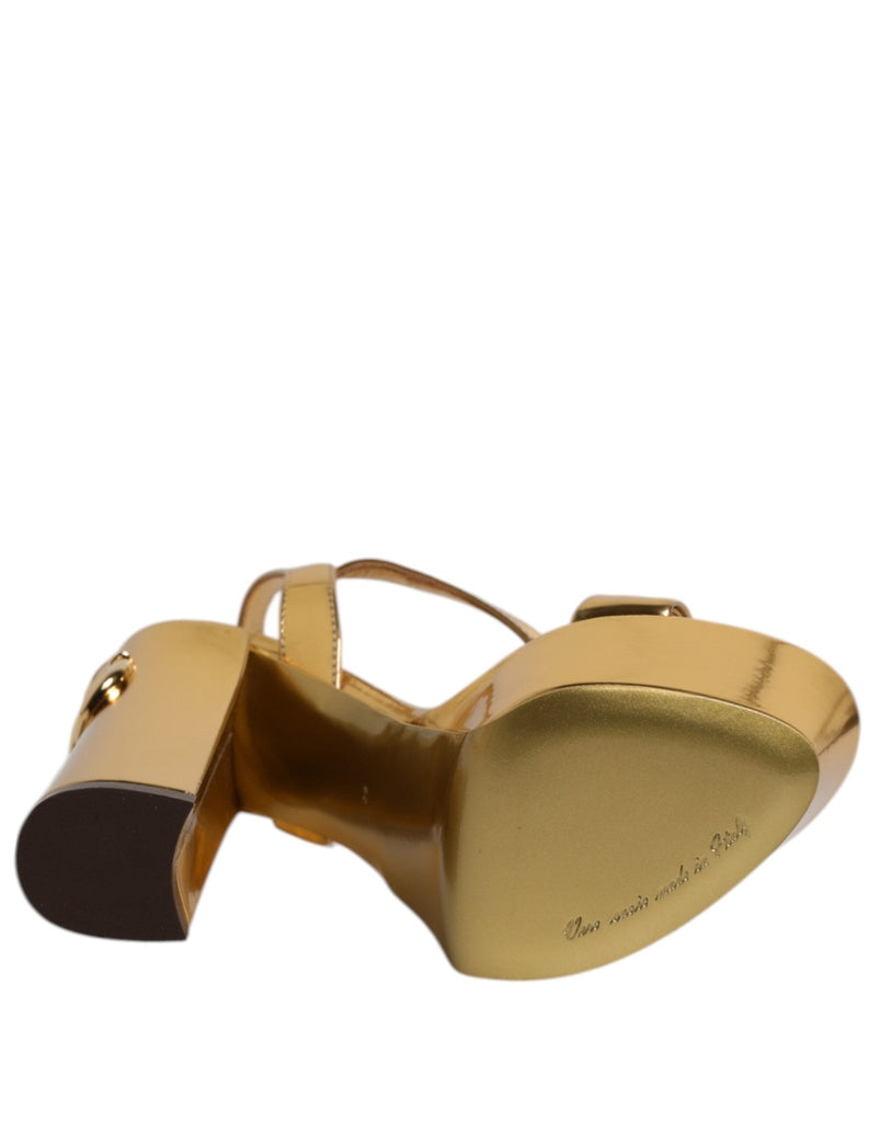 Dolce & Gabbana Gold Leather Platform Keira Sandals Shoes - Beyzy Store - Dolce & Gabbana